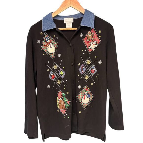 Designer Originals Studio Joy Christmas Jacket Size M Black Button Up Collar - Picture 4 of 9